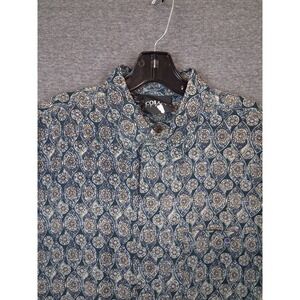 Colore Italia Mens Shirt Large‎ Green Blue Floral Ajrak Eye 100% Silk Button